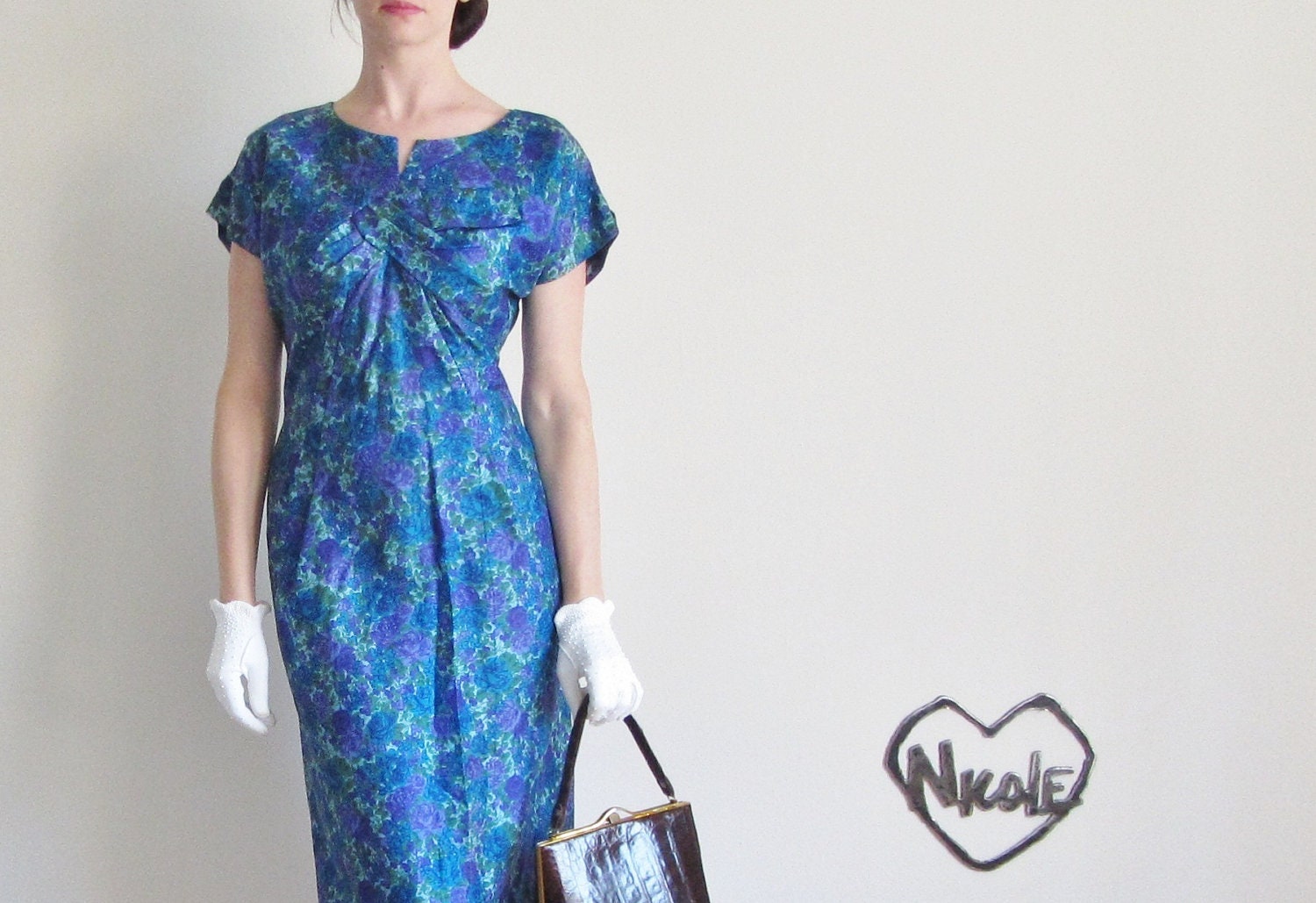 mod floral dress . classic proper 1960 church dress .extra large.plus size - DOTTO
