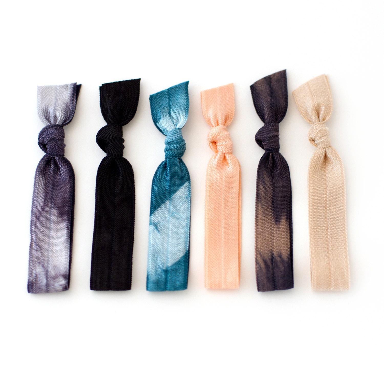 The Effortless Tie Dye Hair Tie Package - 6 Teal Fall Colored Elastic Tie Dye Hair Ties that Double as Bracelets by Mane Message on Etsy