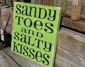 Beach Sign Lime Sandy Toes Salty Kisses Coastal Nursery and Nautical home Decor