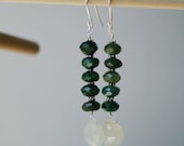 Emerald stone earrings green handmade jewelry  in silver chalcedony beaded drop earrings