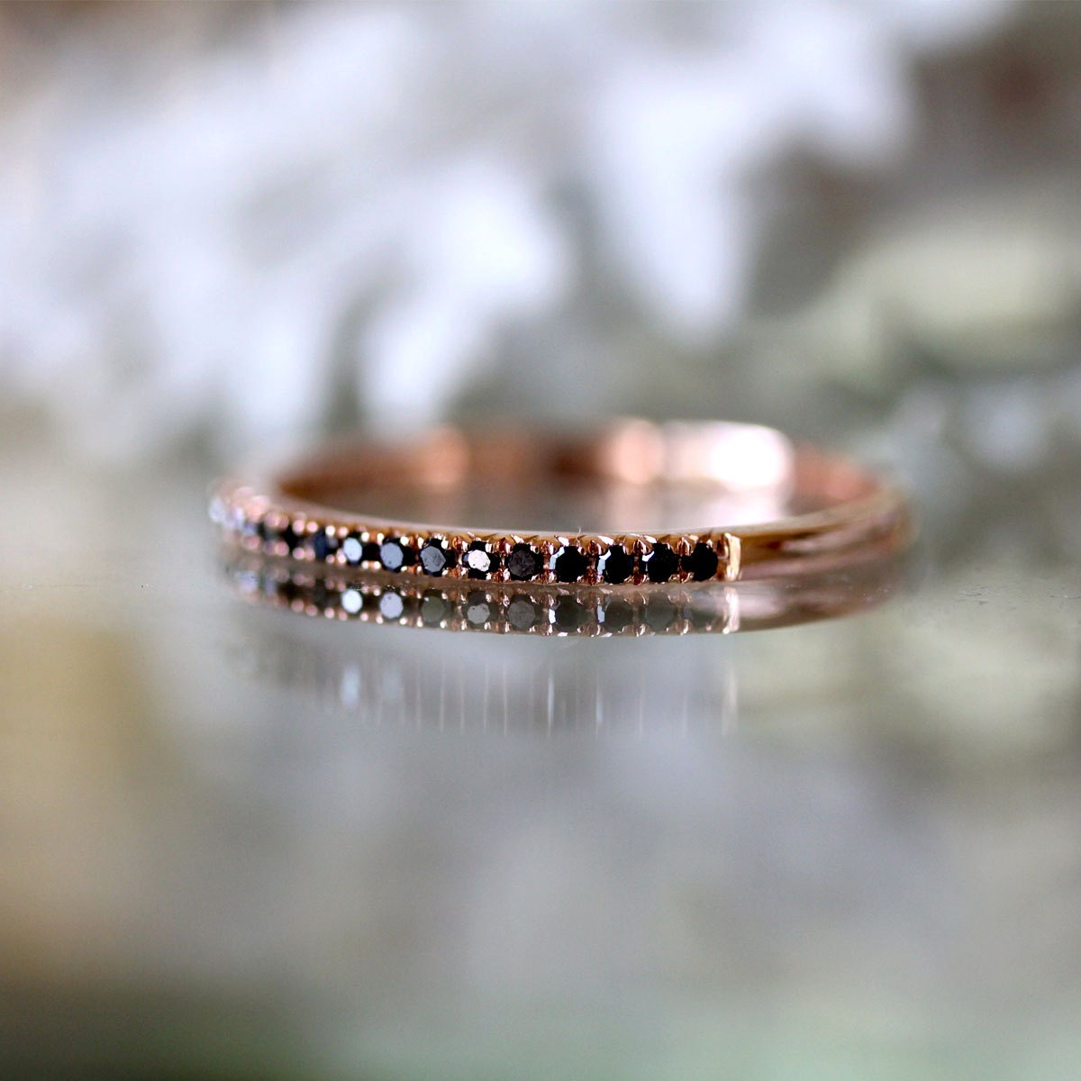 Micro Pave Black Diamond Half Circle Band in 14K Gold (size 7.25-9) - Made to Order