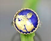 24K Gold Foil Doublette Lapis Princesses Ring - Ready To Ship