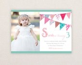Photo Birthday Party Invitations. Sweet Fabric Bunting Design. I Customize, You Print. Il_170x135