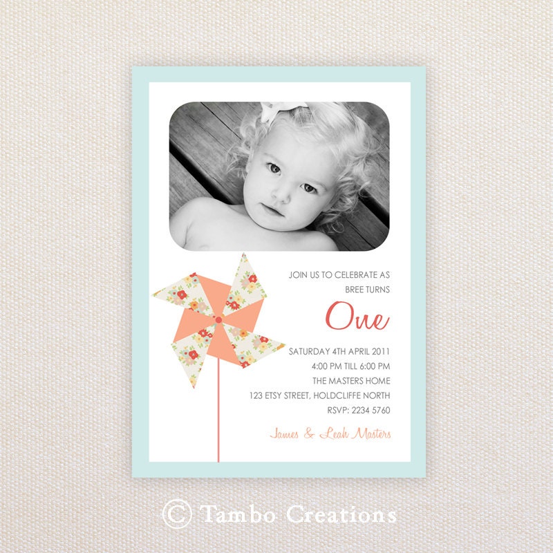 Girls Birthday Party Invitations. Pinwheel. I Customize, You Print. Il_170x135