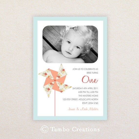 Girls Birthday Party Invitations. Pinwheel. I Customize, You Print. Il_570xn