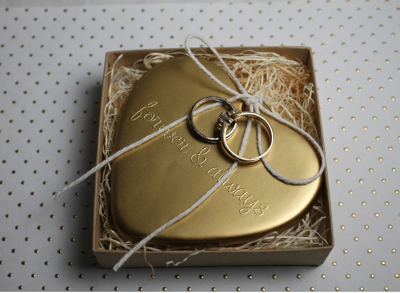 GOLDEN Message Porcelain Heart Ring Holder - Forever & Always