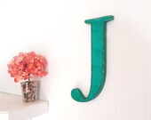 wooden letter J - cottage chic - dark turquoise or you choose color Custom