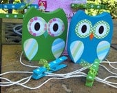 Owl art display  Wooden Owl Kids Art Display with 8 decorative clothespins