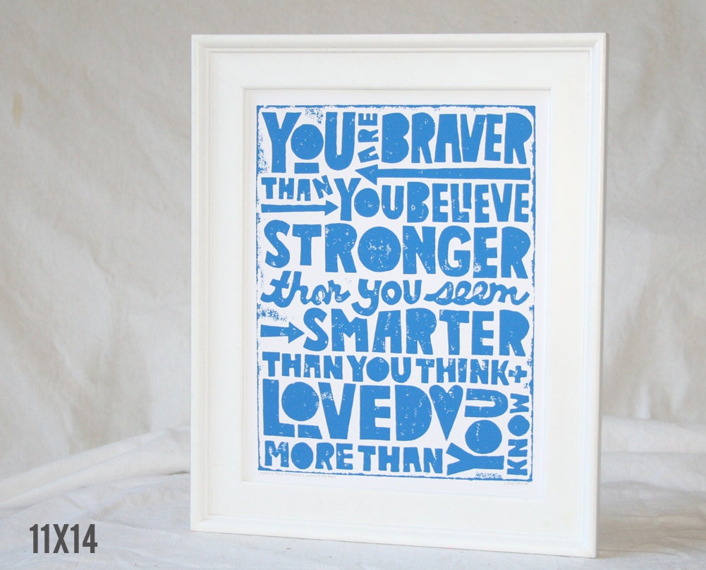 Nursery Decor, Nursery Art Print, Kids Wall art, Sign, Signage, You are Braver than you believe, Inspirational Quote, Posters and Prints
