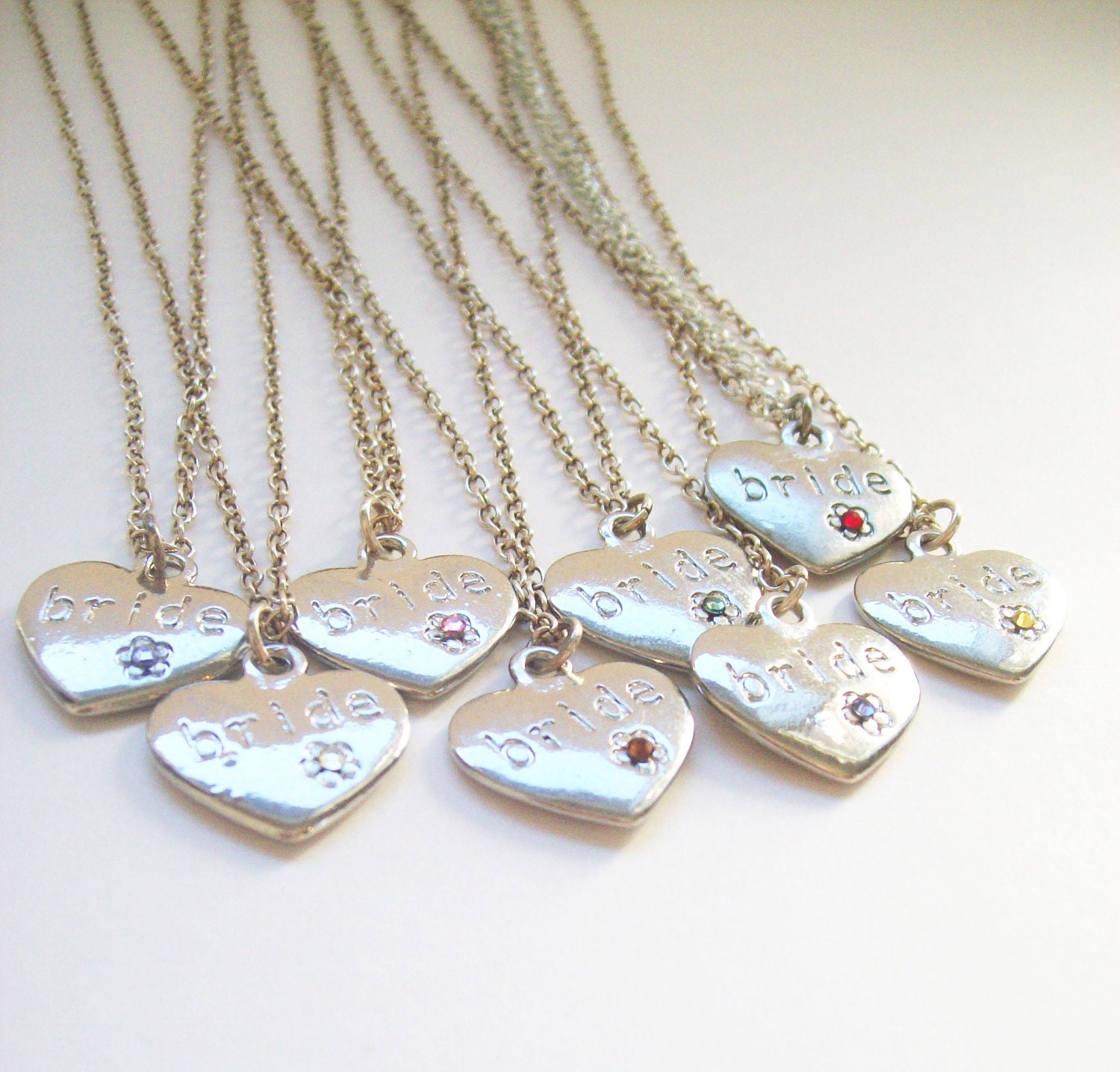 Silver Heart BRIDE Necklace w/Personalized Wedding Colour