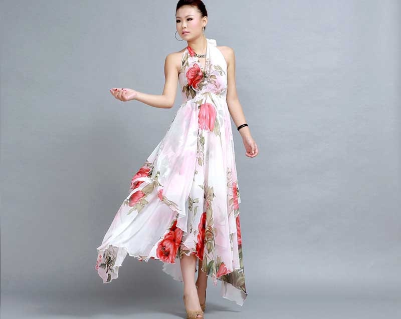 Floral dress  Chiffon maxi prom wedding dress  (258)