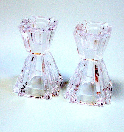 Vintage Beautiful Estate Mikasa Lead Glass  Candle Holders Art Deco Fifties   I take CREDIT CARDS