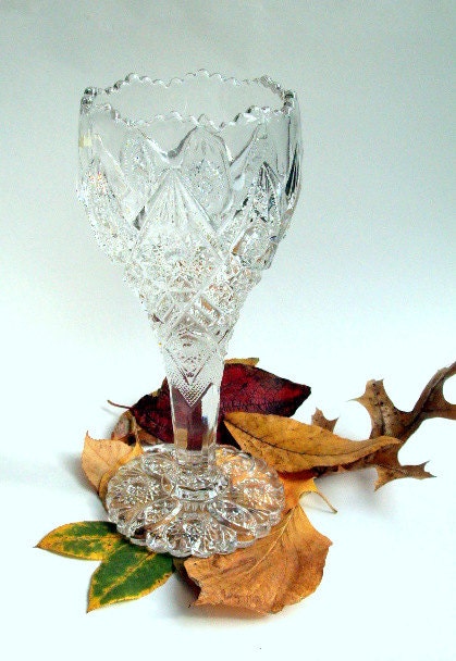 Vintage EAPG Pedestal Vase Imperial Glass, Chalice Vase Rare,  The Thunderbolt Bouquet Pattern is from 1909     I Take CREDIT CARDS