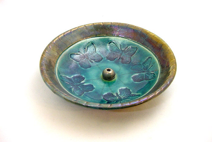 RAKU Incense Burner Butterfly Handmade Ceramic Pottery
