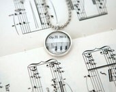 Music Lover's Silver Toned Pewter Pendant Under Glass Made in USA