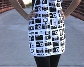 Black Cameras, full size apron, one size fits all, great gift and stocking stuffer