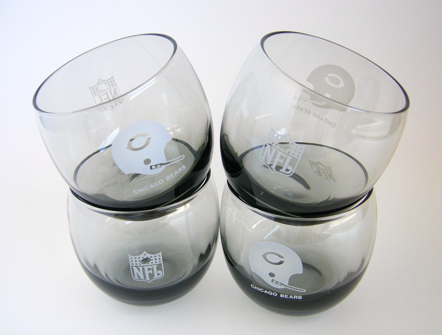 Vintage Chicago Bears NFL Roly Poly Drinking Glass Set of 4
