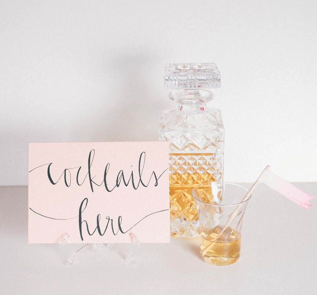 peach calligraphy cocktail sign // five by seven