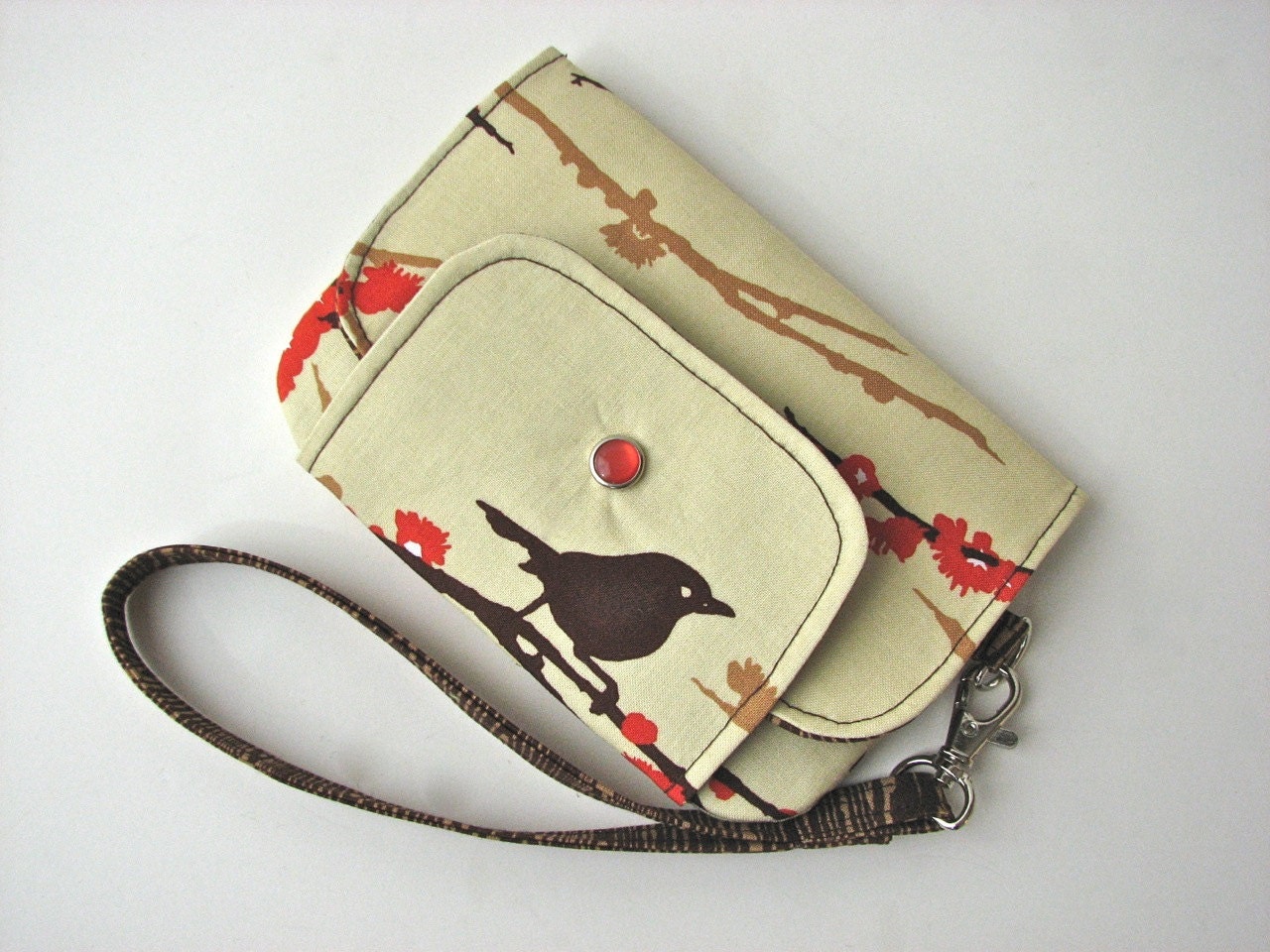 iPhone Wristlet, iPhone wallet in Joel Dewberry Sparrows in Bark