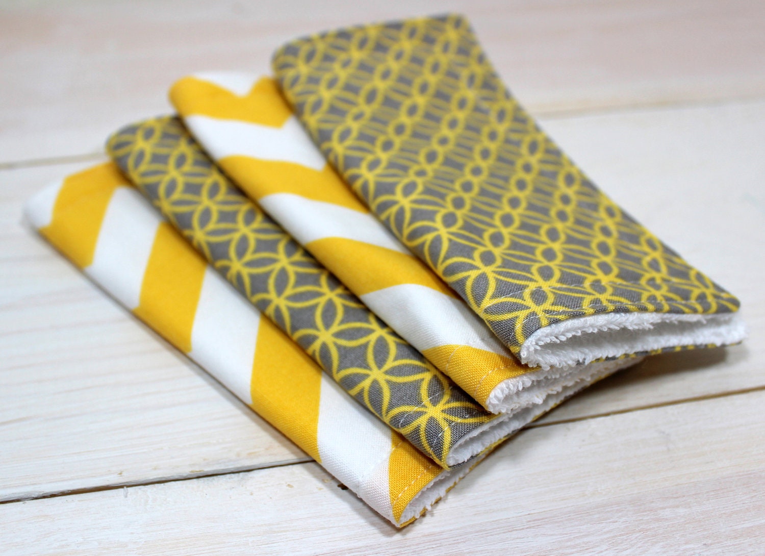 Washcloths - Unisex Baby  Washcloths - Set of 4 - Gray and Yellow Chevron