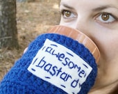 Coffee Cozy Mug Cozy Tea Cup Cosy Awesome Bastard funny royal blue white crochet handmade cover
