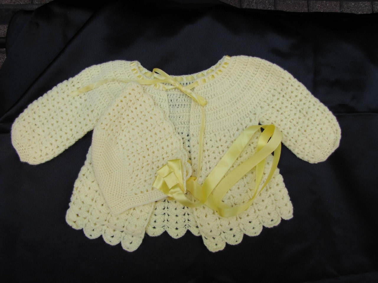 SALE: Vintage Crochet Baby Coat and Cap