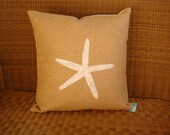 Handmade Burlap and Cotton Canvas Starfish Pillow COVER