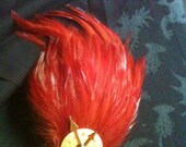Steampunk Feather Clock Face Fascinator Barrette - Tomato