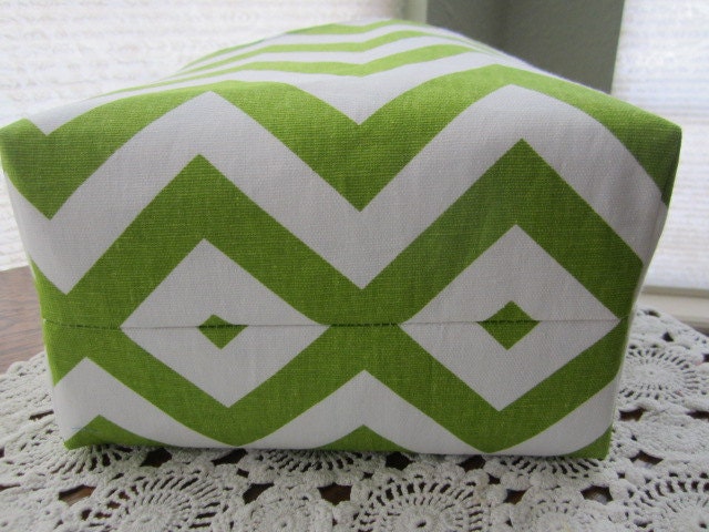 Reversible Organizer Fabric Chevron Lime Green ZIg Zag with Turquoise lining Bin Basket Storage