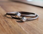 Apia Dark Espresso Brown Leather Bangles with Thai Silver Beads