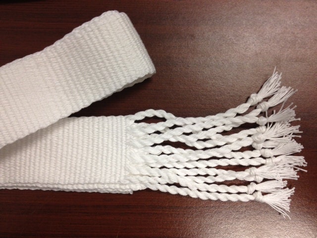 Knight's white belt - hand woven with tasseled finish (6 feet)