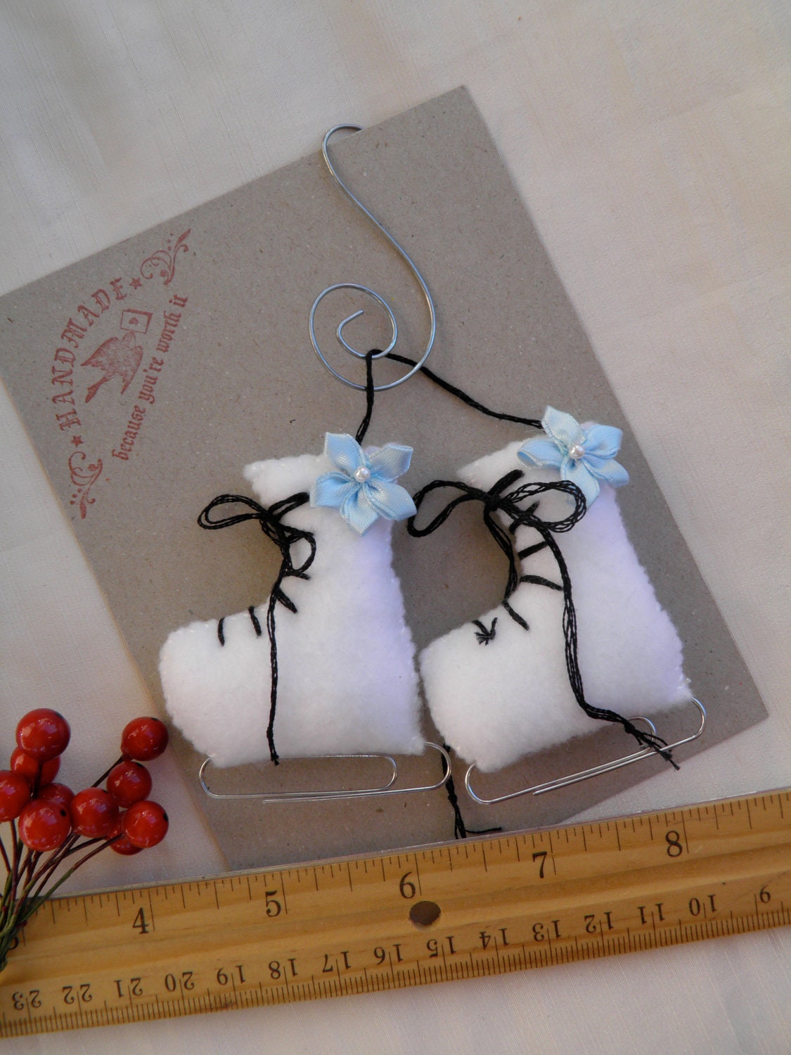 Frosty Winter Ice Skates Ornament - Baby Blue