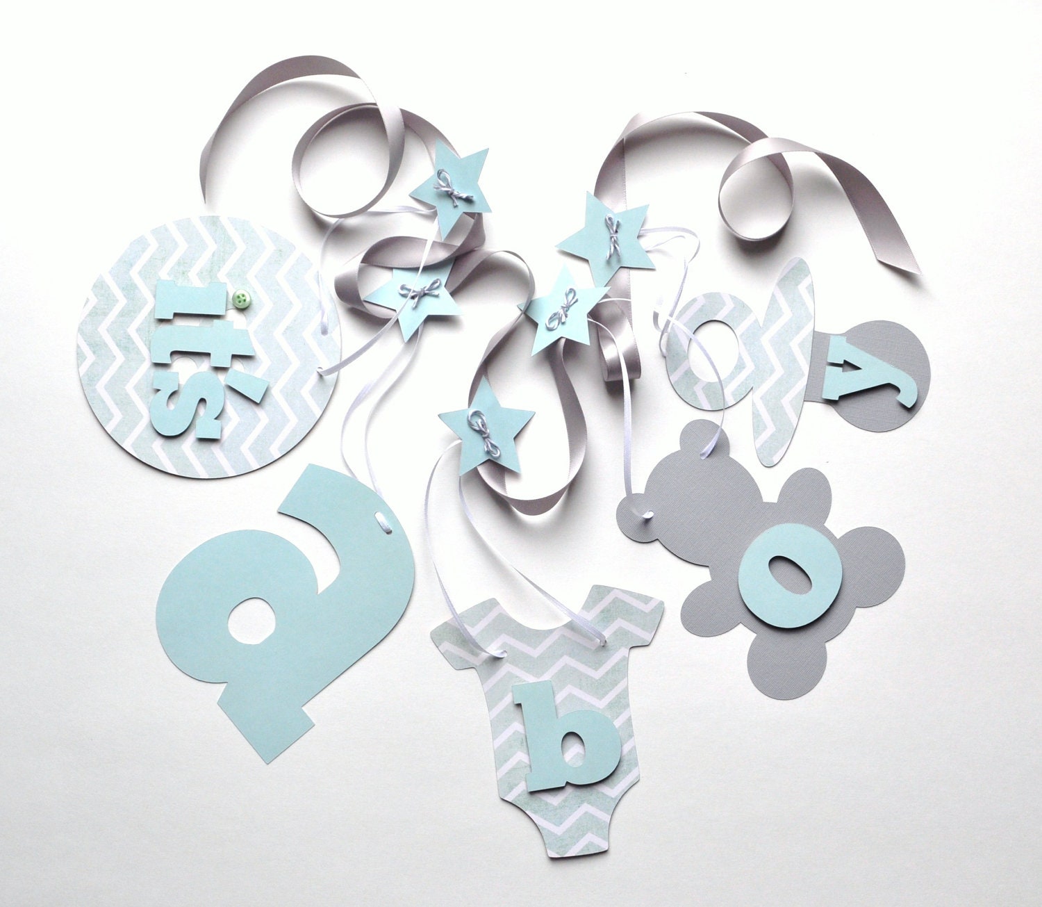 Blue and grey chevron baby shower decorations It's a boy banner by ParkersPrints on Etsy