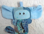 Prototype Sale - Wrap Scrap Elephant Rattle Plush - Knotted Toy - Minky and Cotton - Attachable Toy