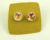 Purple Pansies Broken Plate Earrings- Recycled From Vintage Porcelain China - ModernGarden