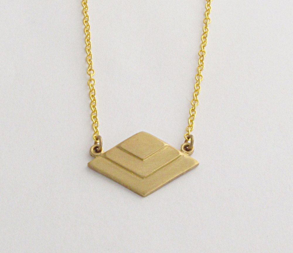 Chevron Necklace Geometric Necklace Gold Pendant Brass Necklace Minimalist Art Deco Gift Under 25 - Chevron