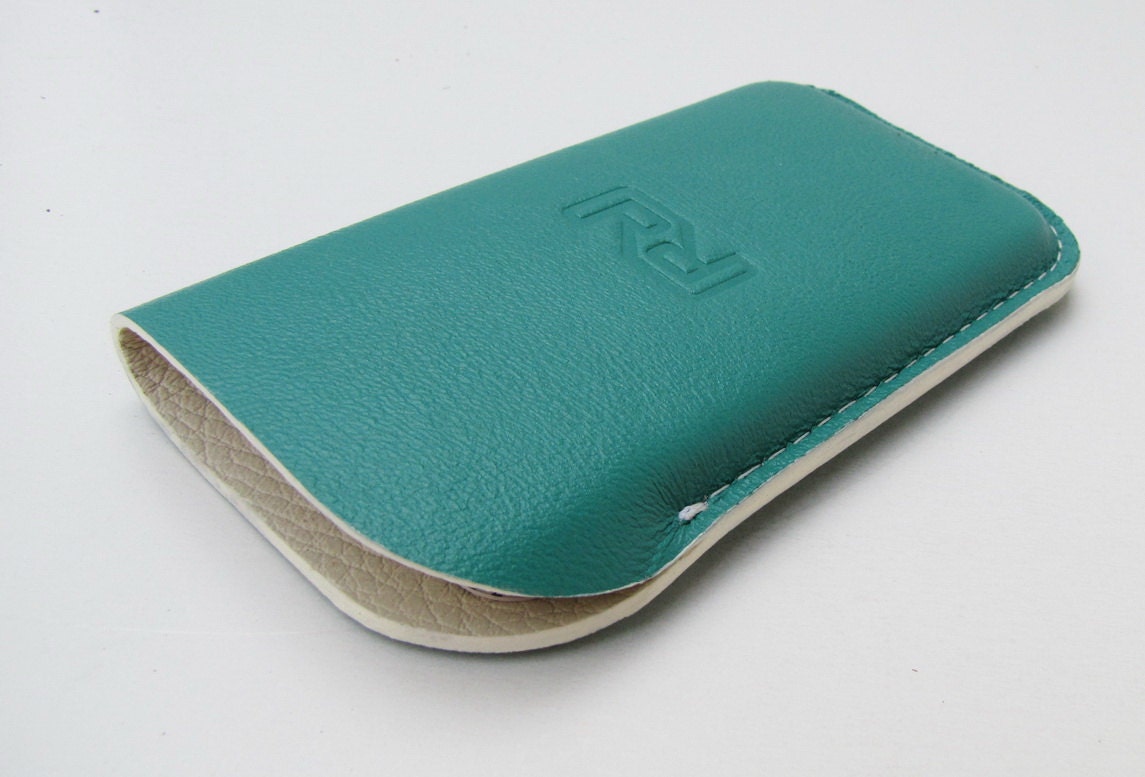 Turquoise Leather iPhone 5 Sleeve by Farragobags