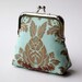 RESERVED for Richelle . mint green and chocolate bunny rabbit cotton coin purse with copper leaf and sead bead detail