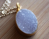 Mauve Purple Druzy Gemstone Necklace - 14kt Gold Fill - Candy Pink