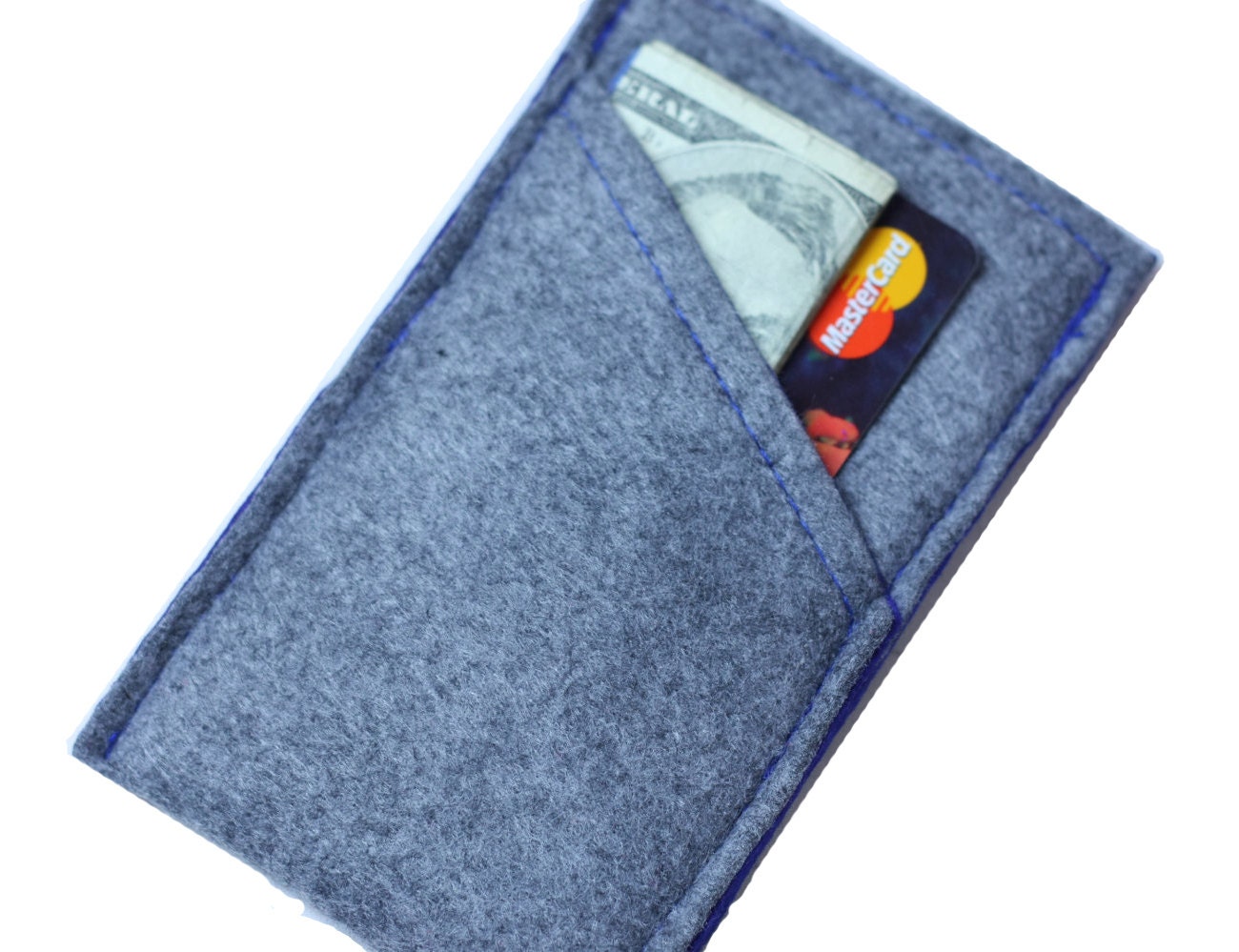 Felt iPhone 5 Case / iPhone Sleeve /iPhone 4 Cover- iPod Touch Case- Gray on Royal Blue with pocket