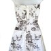 Vintage 60's Linen Dress strapless white brown sweetheart floral garden party Alice in Wonderland
