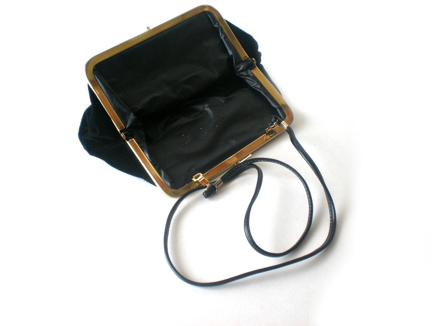 Black Velour Clutch, Vintage Clutch Purse, 80s Purse, Black and Gold, Retro Fashion