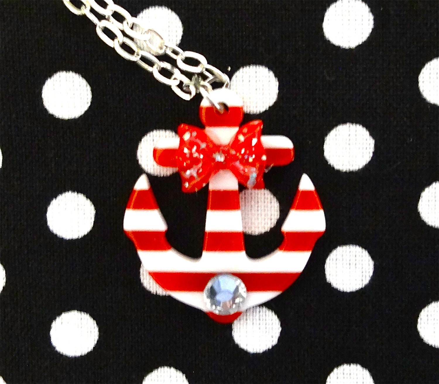 Sailor Doll Anchor Stripes & Bow Necklace - Red