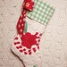 Red Roses and Jadite Gingham Vintage Chenille Heirloom Christmas Stocking with Snowflake Bow