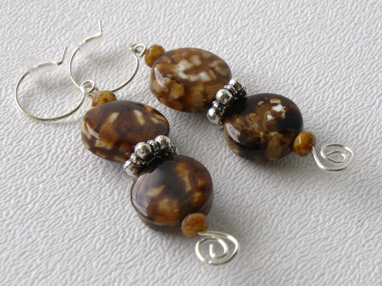 Handmade Leopardskin Fire Agate Beaded Earrings