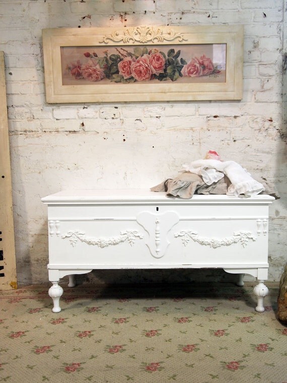 Painted Cottage Chic Shabby White Romantic Hope Chest VF295