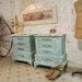 Painted Cottage Chic Shabby Pair of Aqua Night Tables NT443