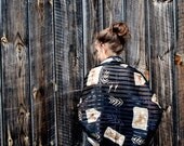 African Print Black Sheer Shawl