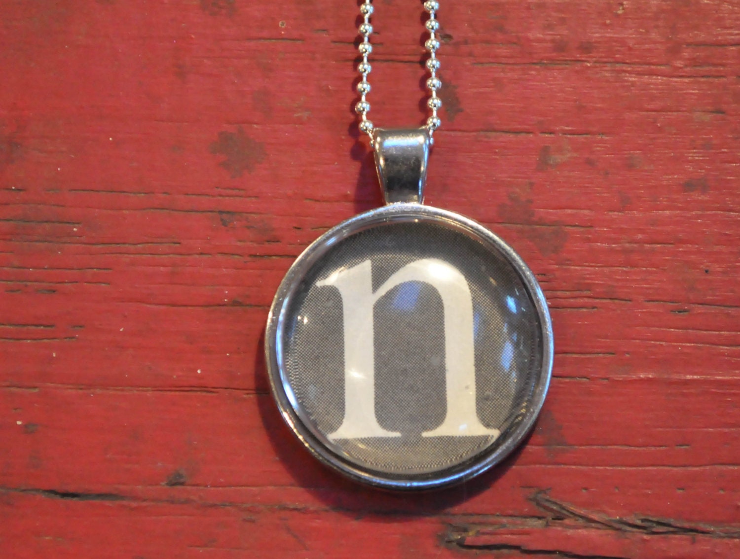 Vintage Dictionary Letter Necklace Pendant N