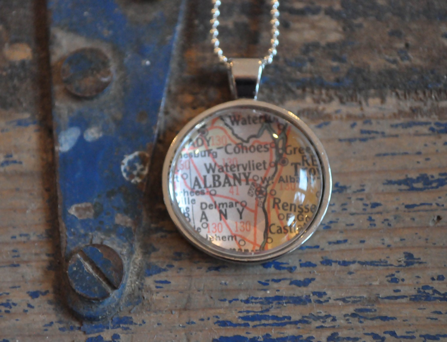 Map Pendant Necklace from Vintage Atlas Albany New York NY